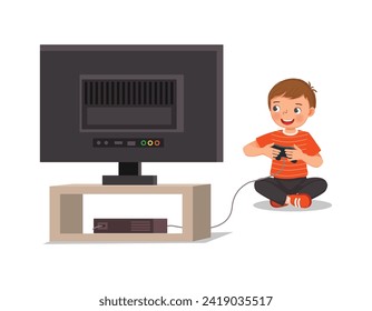 Cute little boy playing video game