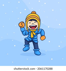 Cute little boy playing and wearing a jacket in winter season