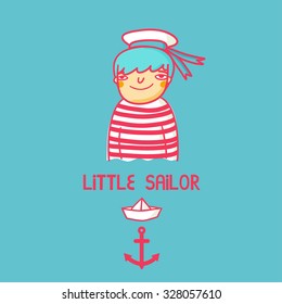 cute little boy postcard invitation with litlle sailor illustration baby boy birth announcement template in vector