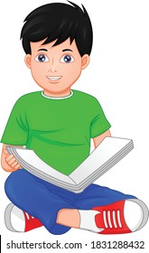 cute little boy reading book