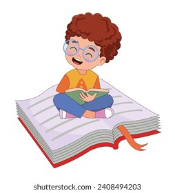 Cute Little boy reading book