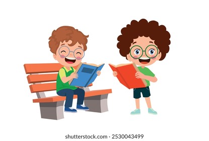 Cute Little boy reading book illustration