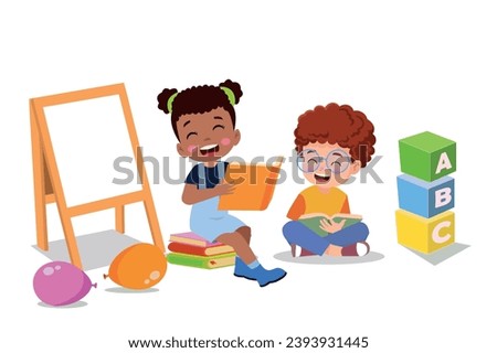 cute little boy reading a book