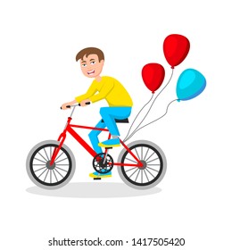 Cute little boy riding bicycle on white background vector