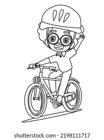 for cute little boy riding bike coloring book