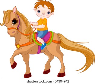 Cute little Boy riding on a horse