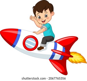Cute little boy riding a rocket