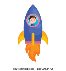 cute little boy in rocket avatar character vector illustration design