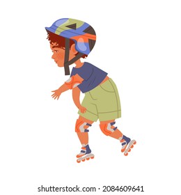 Cute little boy roller skating. Kids outdoor activity concept cartoon vector illustration