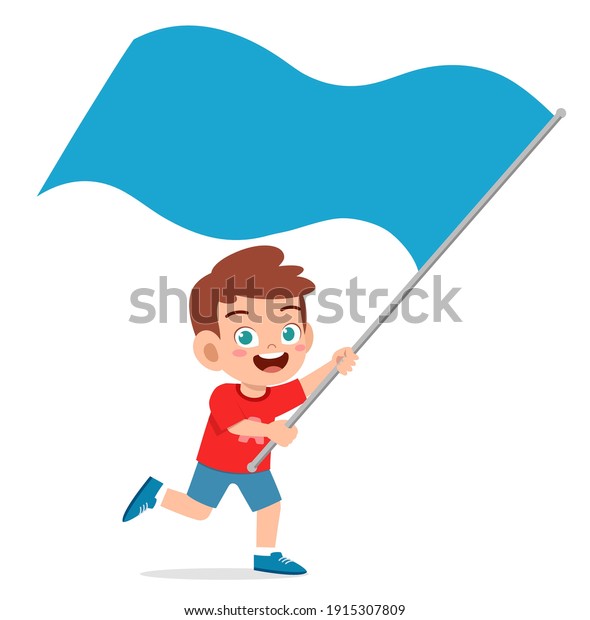 Cute Little Boy Run Holding Flag Stock Vector (Royalty Free) 1915307809 ...