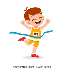 cute little boy run in race and win first place