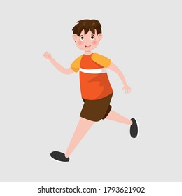 Cute little boy running isolated on background. Vector illustration in cartoon flat style.