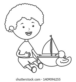 cute little boy with sailboat and ducky