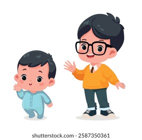 cute little boy say hello with young brother