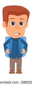 Pequeño chico lindo con mochila escolar. Niño de dibujos animados