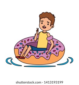 cute little boy with shirt and donut float
