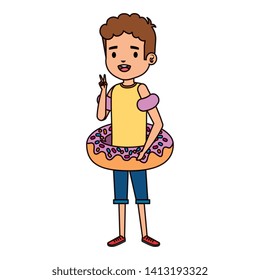 cute little boy with shirt and donut float