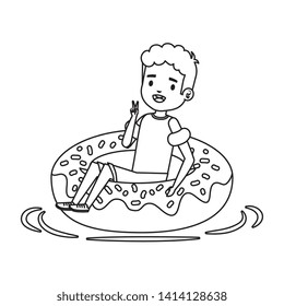 cute little boy with shirt and donut float