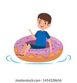 cute little boy with shirt and donut float