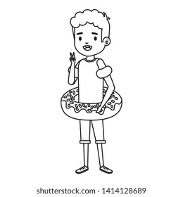 cute little boy with shirt and donut float