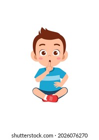 cute little boy show close mouth with finger pose