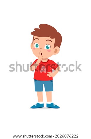 cute little boy show close mouth with finger pose