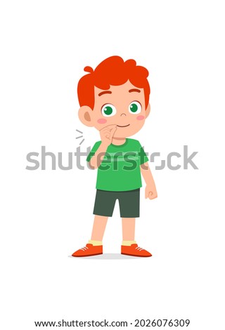 cute little boy show zip mouth pose expression