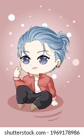 Cute little boy silver hair cartoon illustration