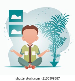 Cute Little Boy Sitting Lotus Position Stock Vector (Royalty Free ...