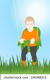 cute little boy sitting on a swing