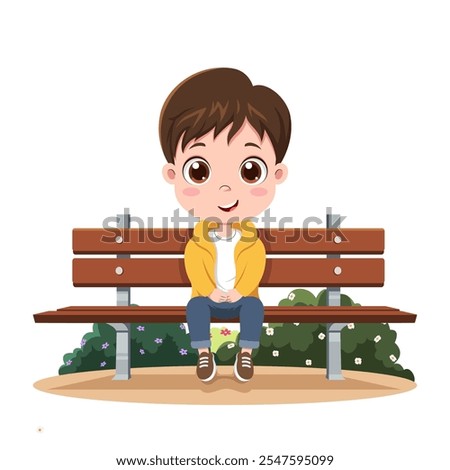 Cute little boy sitting on a park bench