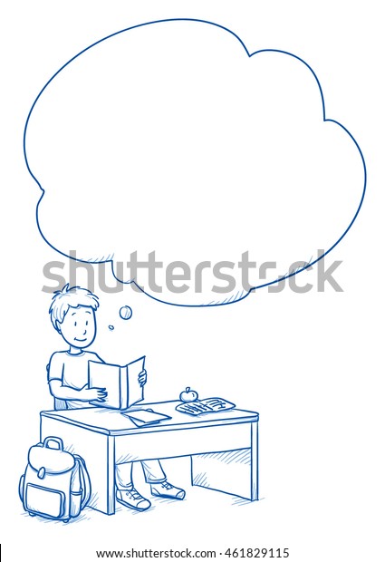 Cute Little Boy Sitting School Desk Stock Vector Royalty Free