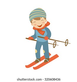 Cute little boy skiing. Illustration in vector format