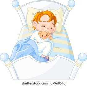 Cute  little boy sleeping in his bed