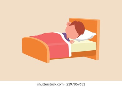 Cute little boy sleeping on the bed at night. Before sleep activity concept. Colored flat graphic vector illustration isolated.