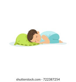 Cute little boy sleeping on a pillow cartoon character vector illustration
