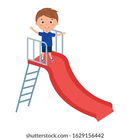 cute little boy in slide game vector illustration design