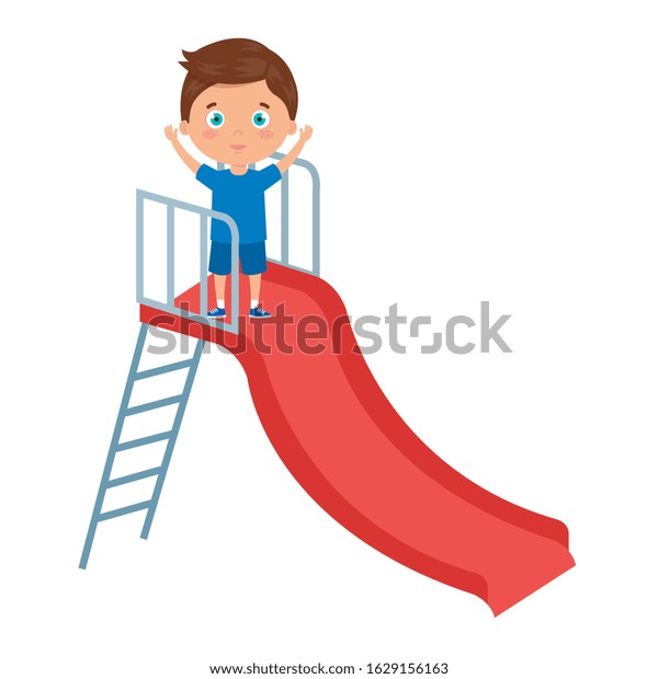 Cute Little Boy Slide Game Vector Stock Vector (Royalty Free ...