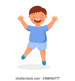 Cute little boy smile and jump.