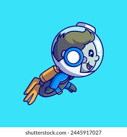 Cute a little boy snorkeling cartoon illustration. Study icon concept. Flat cartoon style.