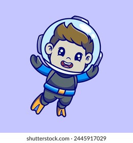 Cute a little boy snorkeling cartoon illustration. Study icon concept. Flat cartoon style.