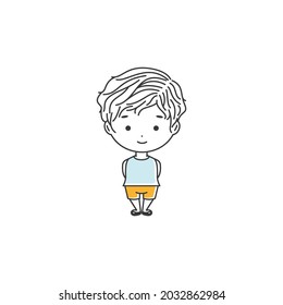 Cute little boy standing with hands behind