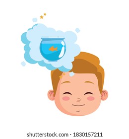 cute little boy student thinking in aquarium character vector illustration design