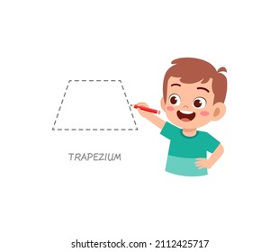 cute little boy study to draw a trapezium