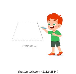 cute little boy study to draw a trapezium