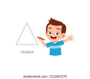 cute little boy study to draw a triangle