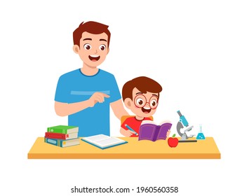 Cute Little Boy Study Father Home Stock Vector (Royalty Free ...