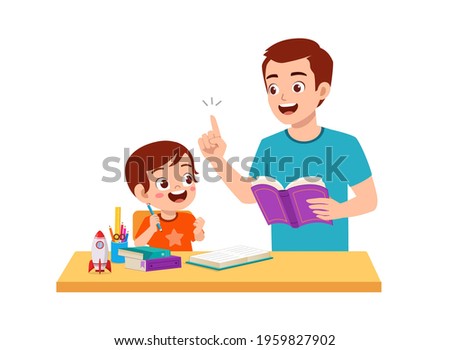 cute little boy study with father at home together