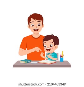 cute little boy study math with father