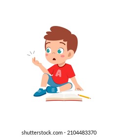 cute little boy study math with counting finger